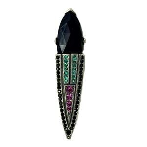 Fashion Pin Brooch Stones Green Pink Black Silver Tone